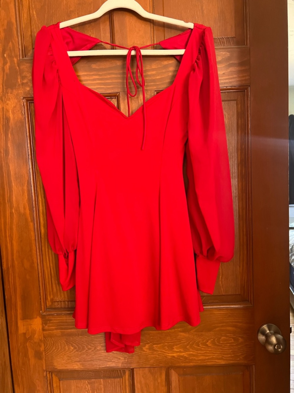 Lucy in the Sky Red Long-Sleeve V-Neck Mini Dress